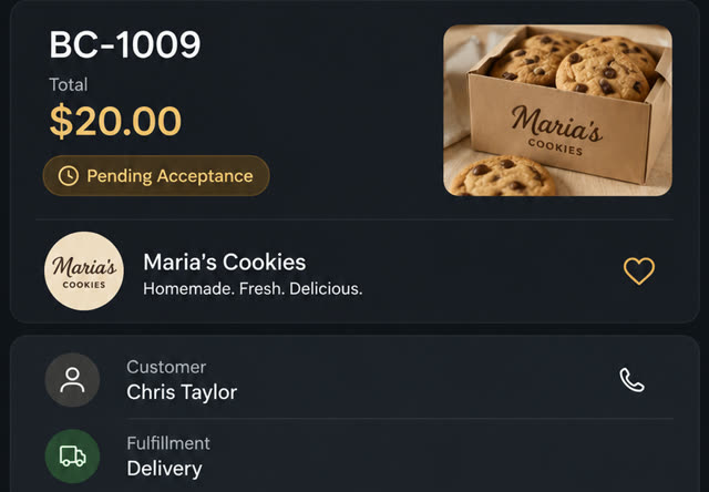 Stylized new-order screen for a cookie shop
