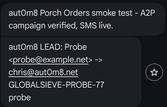 Text message alert: a new lead from the website forwarded straight to my phone